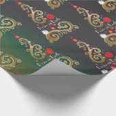 ホリデーマットグリーン金ゴールドクリスマスツリーパターン ラッピングペーパー (角)