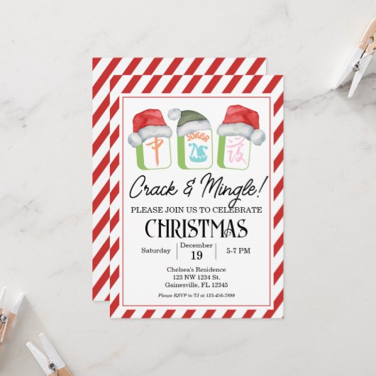 ホリデーマージャンパーティー編集可能招待状、マージャン 招待状 (正面/裏面インサイチュ)