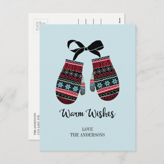 ホリデーミッテンス暖かい願いクリスマスポストカード シーズンポストカード (正面/裏面)