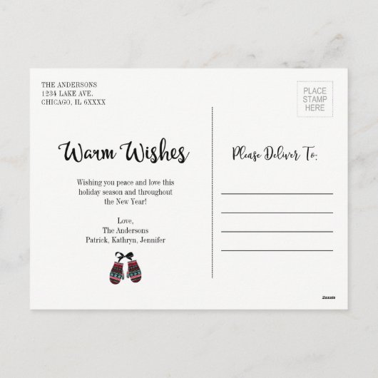 ホリデーミッテンス暖かい願いクリスマスポストカード シーズンポストカード (裏面)