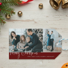 ホリデーメリークリスマススクリプト2フォトコラージレッド ギフトタグ