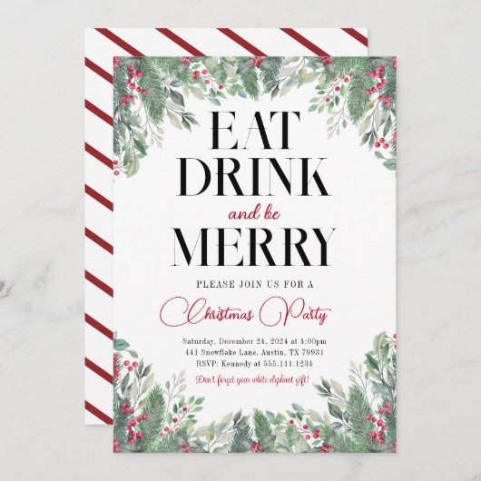 ホリデーメリークリスマスディナーパーティの招待状 招待状 (正面/裏面)