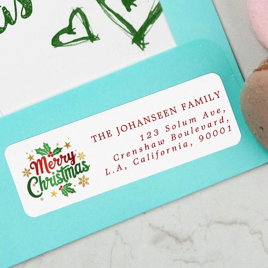ホリデーメリーモダンスクリスマスホリーベリーファミリー ラベル