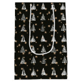 ホリデーモダンクリスマス白黒金ゴールドスター ミディアムペーパーバッグ (裏面)