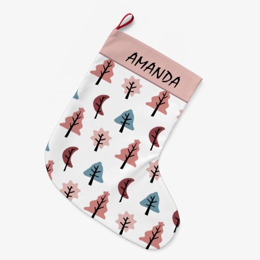 ホリデーモダンツリーパターン – Cookieカッター名 ラージクリスマスストッキング (正面 (吊り時))