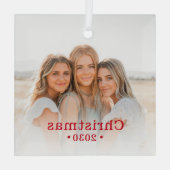 ホリデーモダンファミリー写真 ガラスオーナメント (裏面)