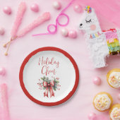 ホリデーモダン応援スクリプトレッドボウホリー ペーパープレート (パーティー)