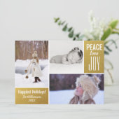 ホリデーモダン金ゴールドピースラブジョイフォトコラージュ シーズンカード (スタンド正面)