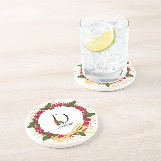 ホリデーモノグラムイニシャルD パーソナライズされた コースター (側面)