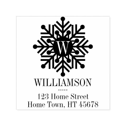 ホリデーモノグラムスクエアスノーフレーク差出人住所 セルフインキングスタンプ (デザイン)