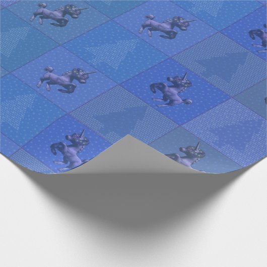 ホリデーユニコーンクリスマスラッピング紙(青) ラッピングペーパー (角)