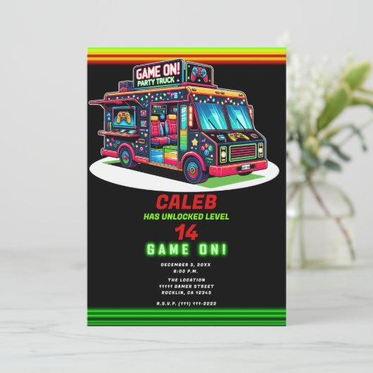 ホリデーライトゲーミングバストラック誕生日パーティー 招待状 (スタンド正面)