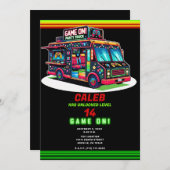 ホリデーライトゲーミングバストラック誕生日パーティー 招待状 (正面/裏面)