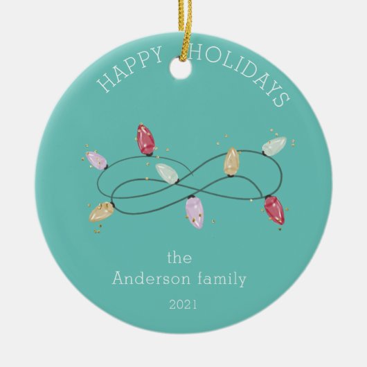 ホリデーライトハッカラフルプホリデーズフォト セラミックオーナメント (正面)