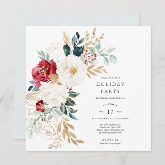 ホリデーラッシュ花模様スパークルクリスマス招待状 招待状 (正面/裏面)