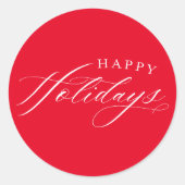 ホリデーラッピングハッピーホリデー可愛エレガント赤 ラウンドシール (正面)