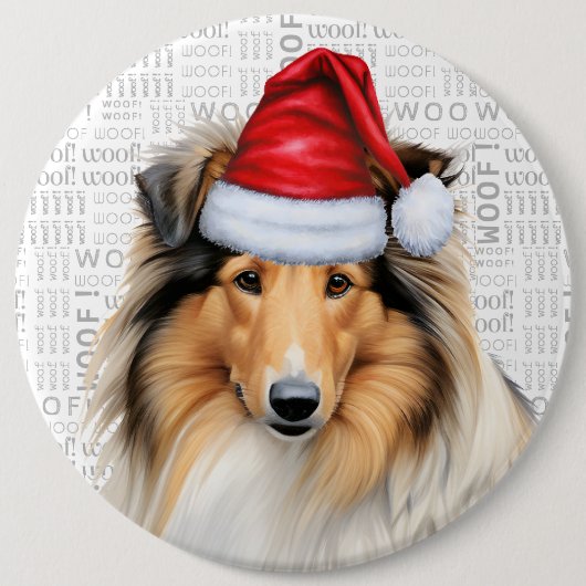 ホリデーラフCollie Dog on Woof Background 缶バッジ (正面)