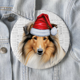 ホリデーラフCollie Dog on Woof Background 缶バッジ