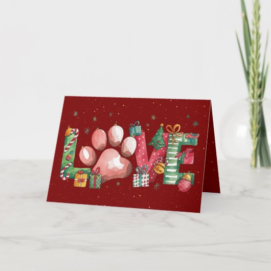 ホリデーラブペットポーメリークリスマスカードレッド 招待状 (正面)