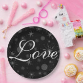 ホリデーラブ白黒スノーフレークスウィンターウェディング ペーパープレート (パーティー)