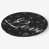 ホリデーラブ白黒スノーフレークスウィンターウェディング ペーパープレート (アングル)