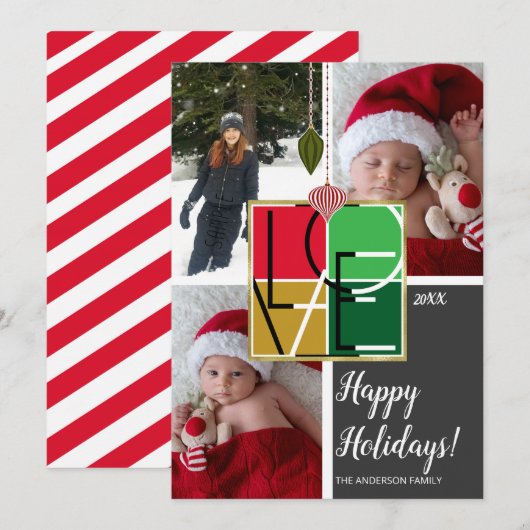 ホリデーラブ 3枚の写真 ミニマルクリスマスフォト 招待状 (正面/裏面)