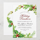 ホリデーランチョンレッドホリーベリークリスマス 招待状 (正面/裏面)