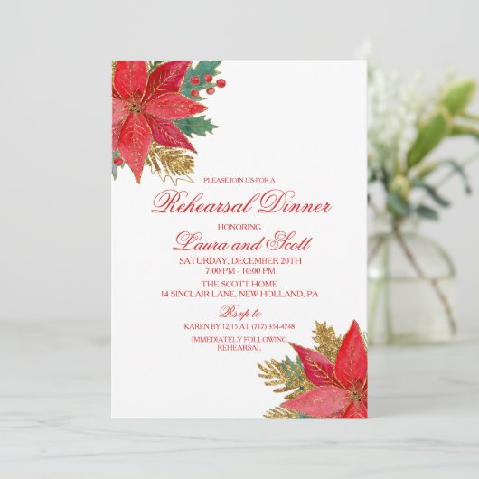 ホリデーリハーサルディナーポインセチア招待状 招待状 (スタンド正面)