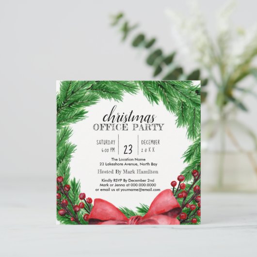 ホリデーリースクリスマスディナーパーティの招待状 招待状 (スタンド正面)