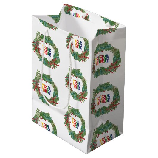 ホリデーリースビジネスロゴクリスマス ミディアムペーパーバッグ (正面アングル)