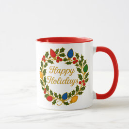 ホリデーリース クリスマスイルミネーションとヒイラギ マグカップ
