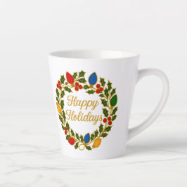 ホリデーリース クリスマスライトとヒイラギ カフェラテマグ