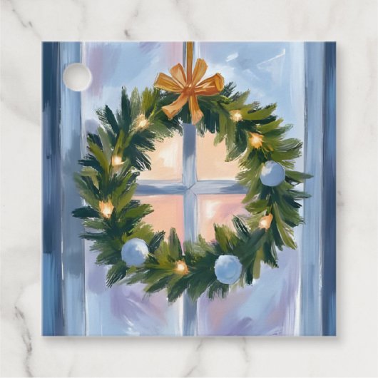 ホリデーリース クリスマス 水彩画 フェイバータグ (正面)