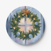 ホリデーリース クリスマス 水彩画 ペーパープレート (正面)
