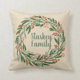 ホリデーリース、レッドベリー、パイン&ユーカリプタス クッション