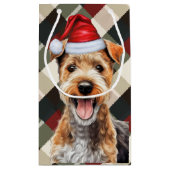 ホリデーレイクランドテリアードッグおもしろいプレイドクリスマス スモールペーパーバッグ (裏面)