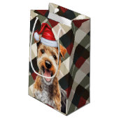 ホリデーレイクランドテリアードッグおもしろいプレイドクリスマス スモールペーパーバッグ (裏面アングル)