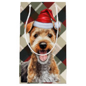 ホリデーレイクランドテリアードッグおもしろいプレイドクリスマス スモールペーパーバッグ (正面)