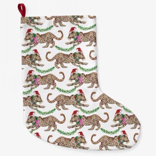 ホリデーレオパードパレードスモールクリスマスストッキング ラージクリスマスストッキング (正面)