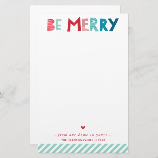 ホリデーレターモダンおもしろいベメリータイポグラフィ 便箋 (正面/裏面)