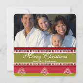 ホリデーレター赤と緑のツリーパターンカード 招待状 (正面)