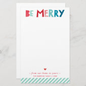 ホリデーレター モダンで楽しい メリーハッピータイポグラフィ 便箋 (正面/裏面)