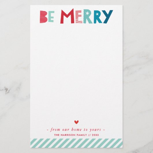 ホリデーレター モダンで楽しい メリーハッピータイポグラフィ 便箋 (正面)