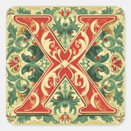 ホリデーレターX:クリスマスグリーンと金ゴールド スクエアシール