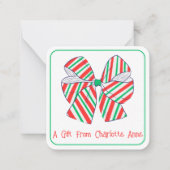 ホリデーレッドとグリーンのストライプのリボン　名前入り ノートカード (正面)