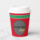 ホリデーレッドとグリーンのビジネスロゴ会社ブランド 紙コップ (正面)