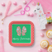 ホリデーレッドとグリーンストライプのボウと水玉模様 ペーパープレート (パーティー)