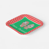 ホリデーレッドとグリーンストライプのボウと水玉模様 ペーパープレート (傾斜あり)