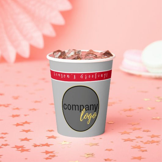 ホリデーレッドとシルバーグレービジネスロゴブランド 紙コップ (インサイチュ)