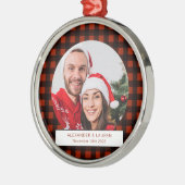 ホリデーレッドとブラックプレイド新結婚規 メタルオーナメント (左)